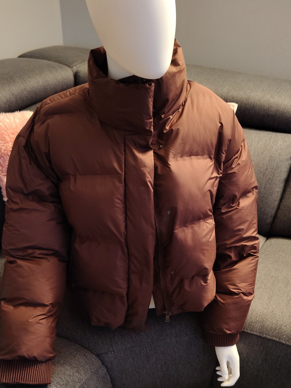 Zara Chocolate Brown Cropped Puffer Jacket